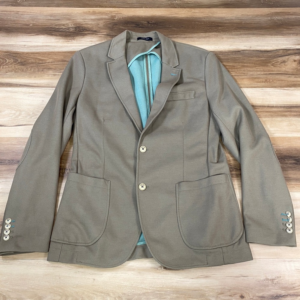 Zara Blazer Mens 42 Textured Elbow Patch Two Button Brown Modern Casual Business